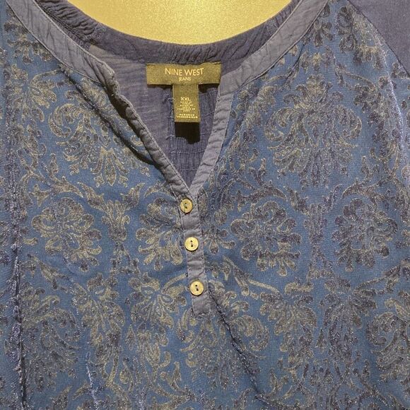 Nine West Jeans Women's Blue Floral Split Neck Rolltab 3/4 Sleeve Blouse Sz XXL - Picture 4 of 12